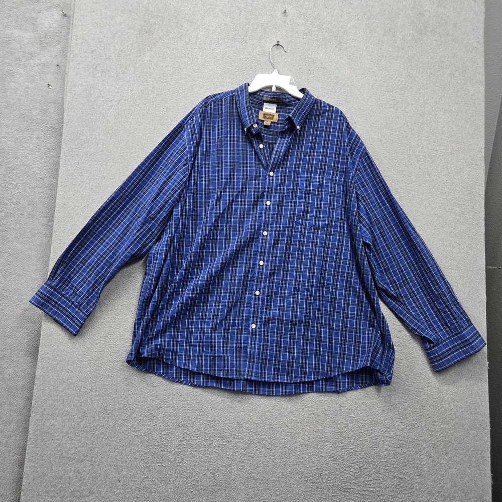 The Foundry Supply Co Men Button Up Shirt 3XL Blue Plaid Work Long Sleeve Pocket